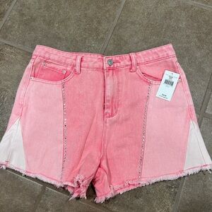 Pink Buckle Jean Shorts High Waisted Bedazzled